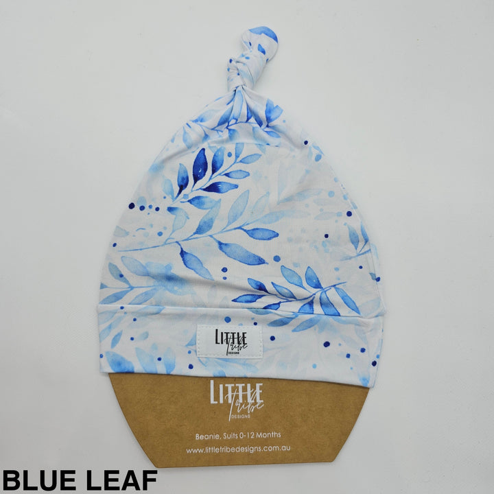 Bamboo Baby Beanie - Assorted Blue Leaf Beanies & Topknot Headbands