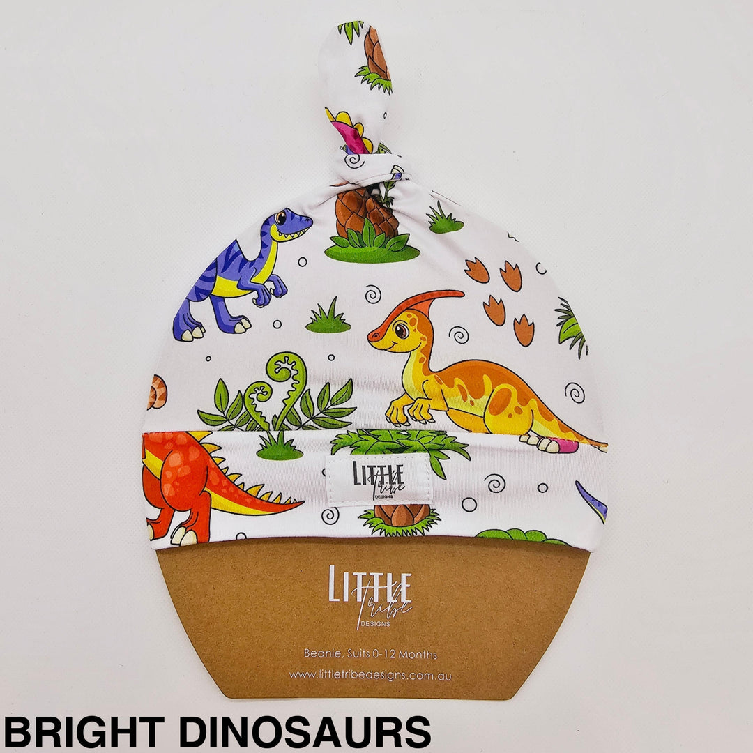 Bamboo Baby Beanie - Assorted Bright Dinosaurs Beanies & Topknot Headbands