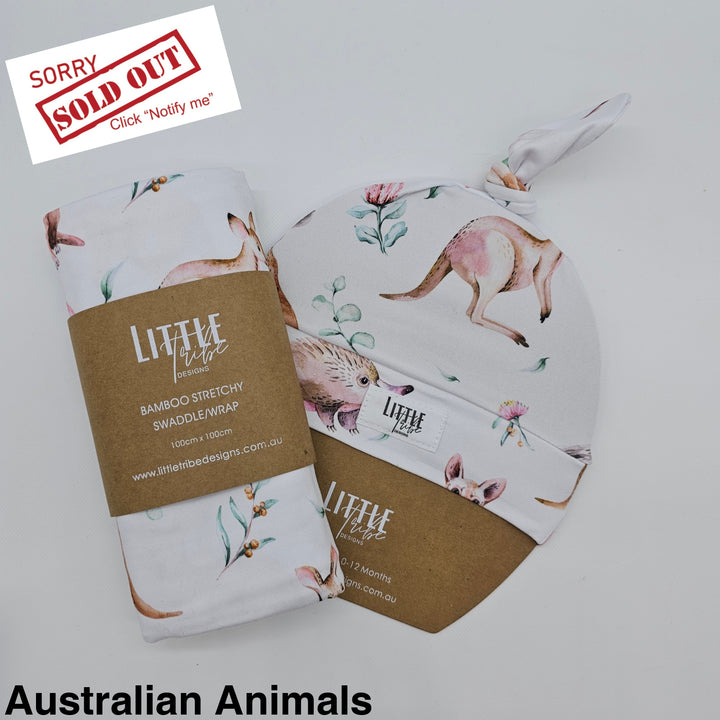 Bamboo Baby Swaddle And Beanie Set Australian Animals
