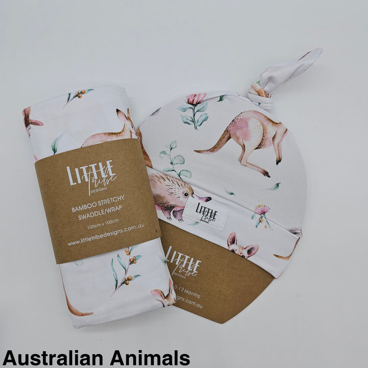 Bamboo Baby Swaddle And Beanie Set Australian Animals