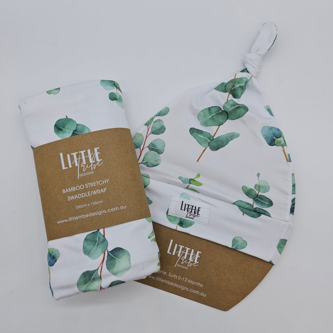 Bamboo Baby Swaddle And Beanie Set Eucalyptus