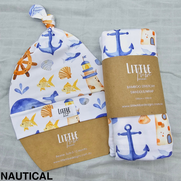 Bamboo Baby Swaddle And Beanie Set Nautical