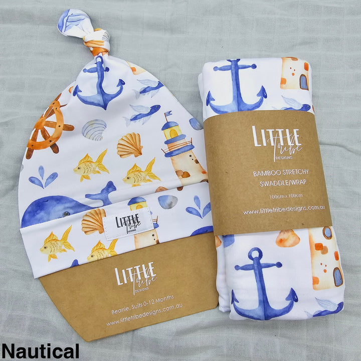 Bamboo Baby Swaddle And Beanie Set Nautical