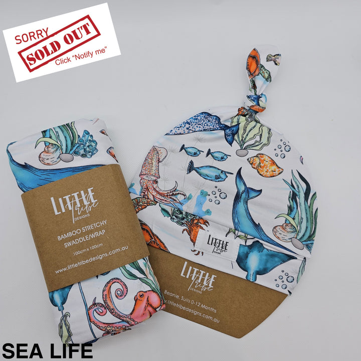 Bamboo Baby Swaddle And Beanie Set Sea Life