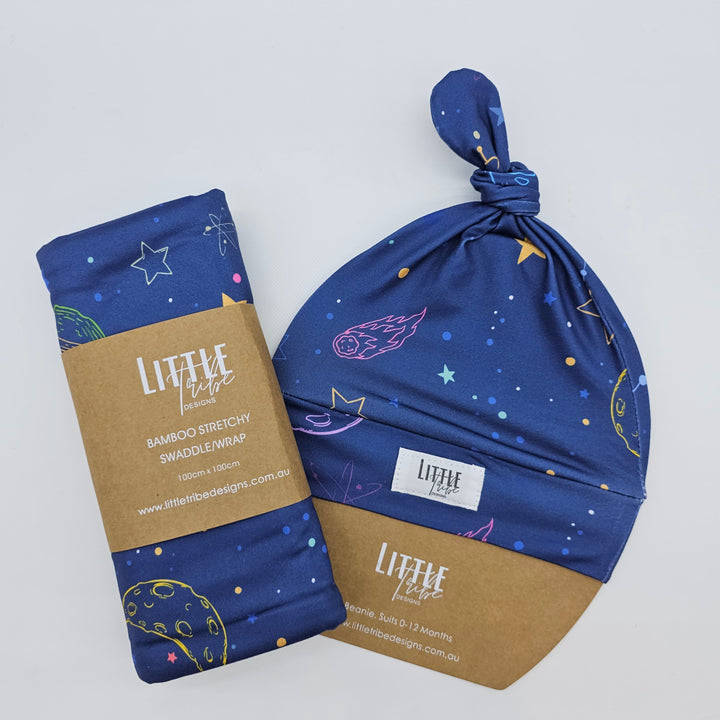 Bamboo Baby Swaddle And Beanie Set Space