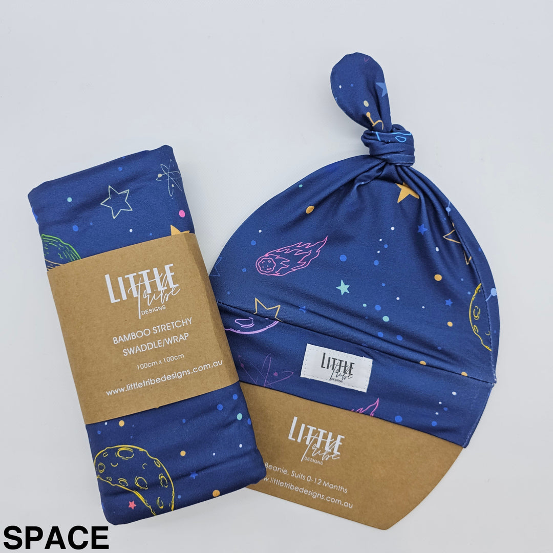 Bamboo Baby Swaddle And Beanie Set Space