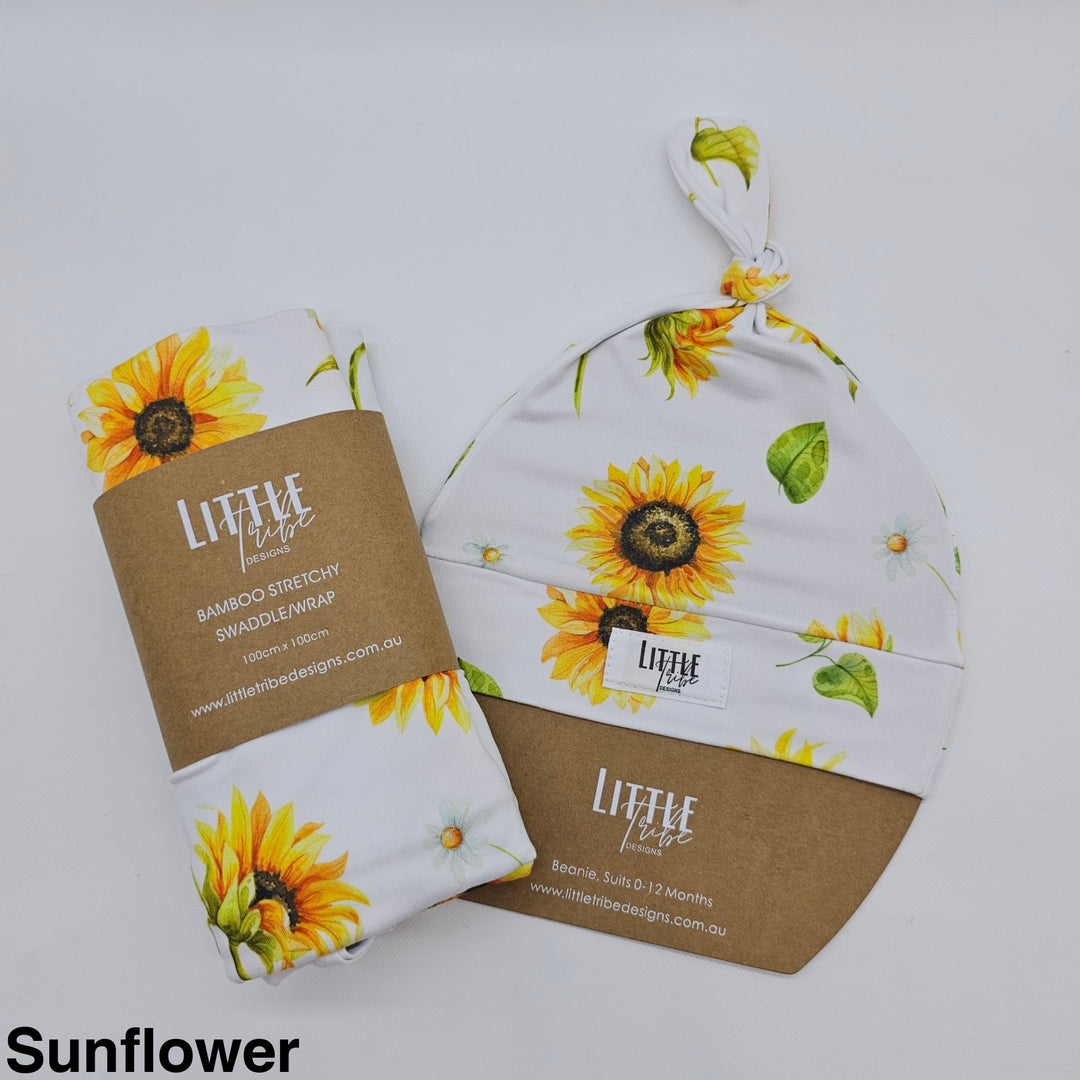 Bamboo Baby Swaddle And Beanie Set Sunflower