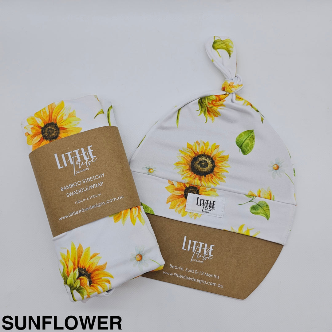 Bamboo Baby Swaddle And Beanie Set Sunflower