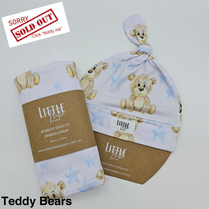 Bamboo Baby Swaddle And Beanie Set Teddy Bears