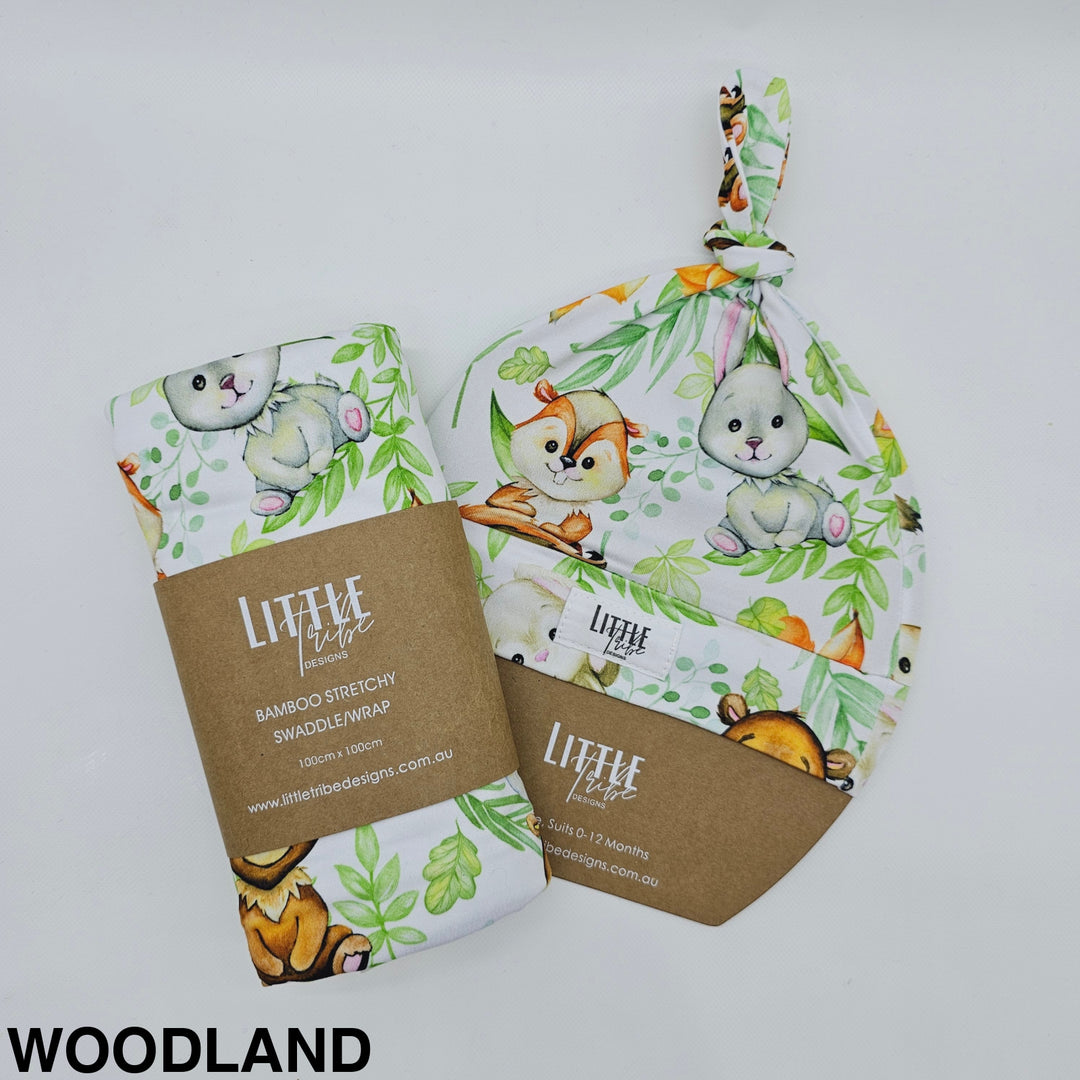 Bamboo Baby Swaddle And Beanie Set Woodland