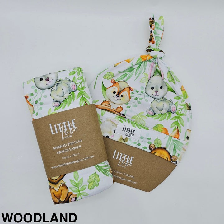 Bamboo Baby Swaddle And Beanie Set Woodland