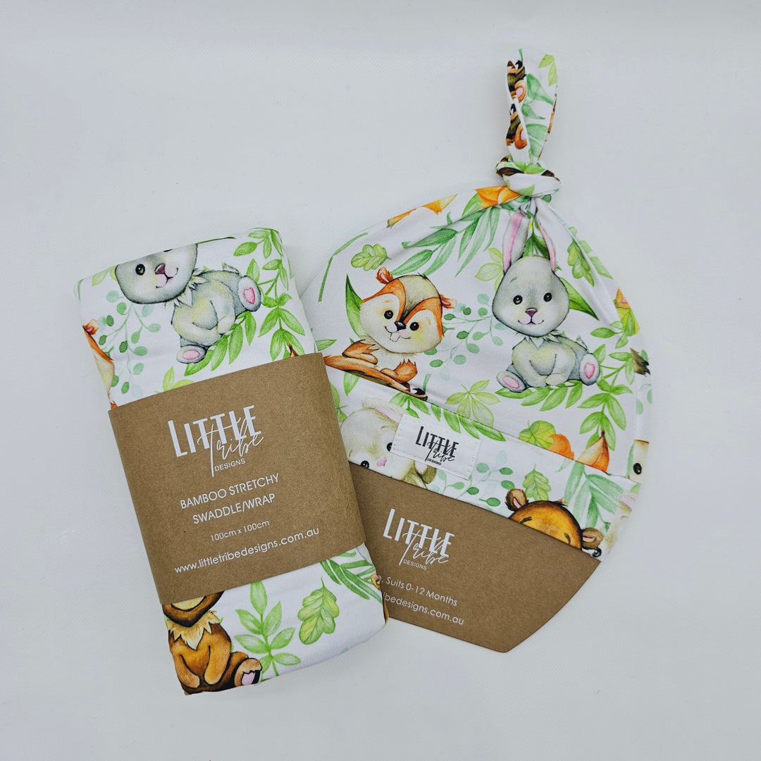 Bamboo Baby Swaddle And Beanie Set Woodland