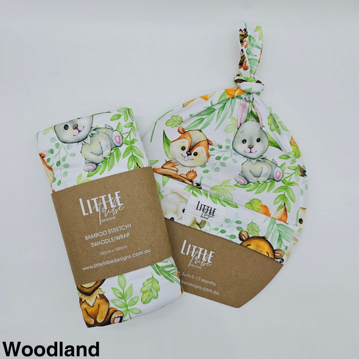 Bamboo Baby Swaddle And Beanie Set Woodland