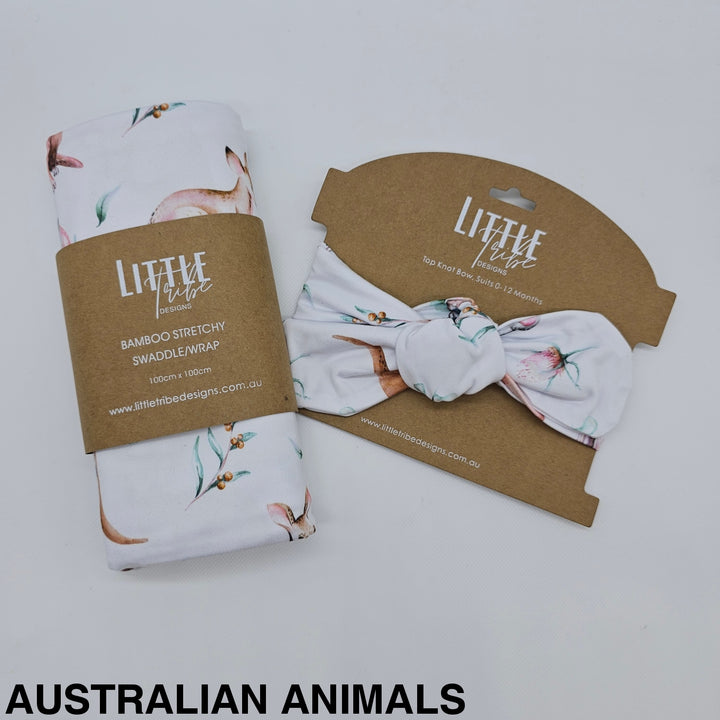 Bamboo Baby Swaddle And Topknot Set Australian Animals