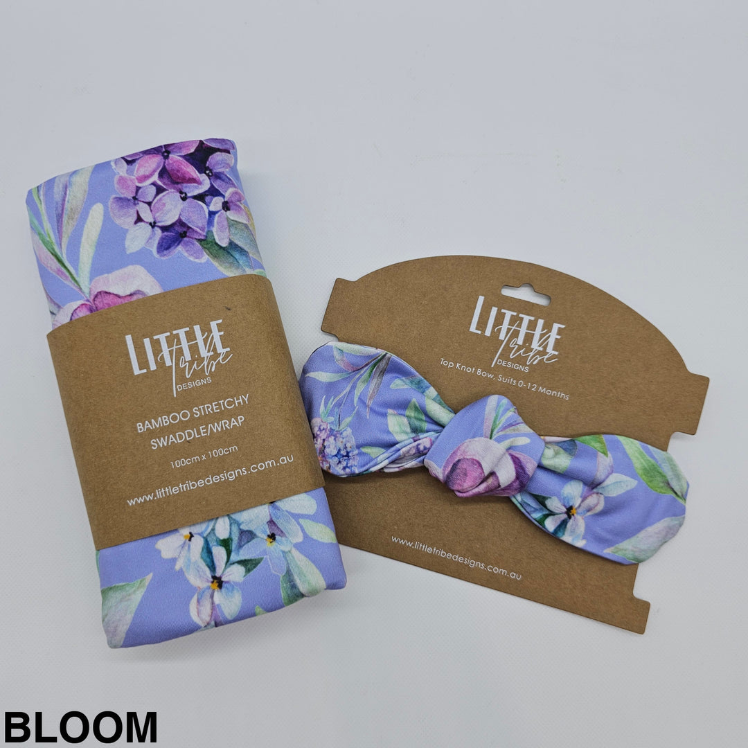 Bamboo Baby Swaddle And Topknot Set Bloom