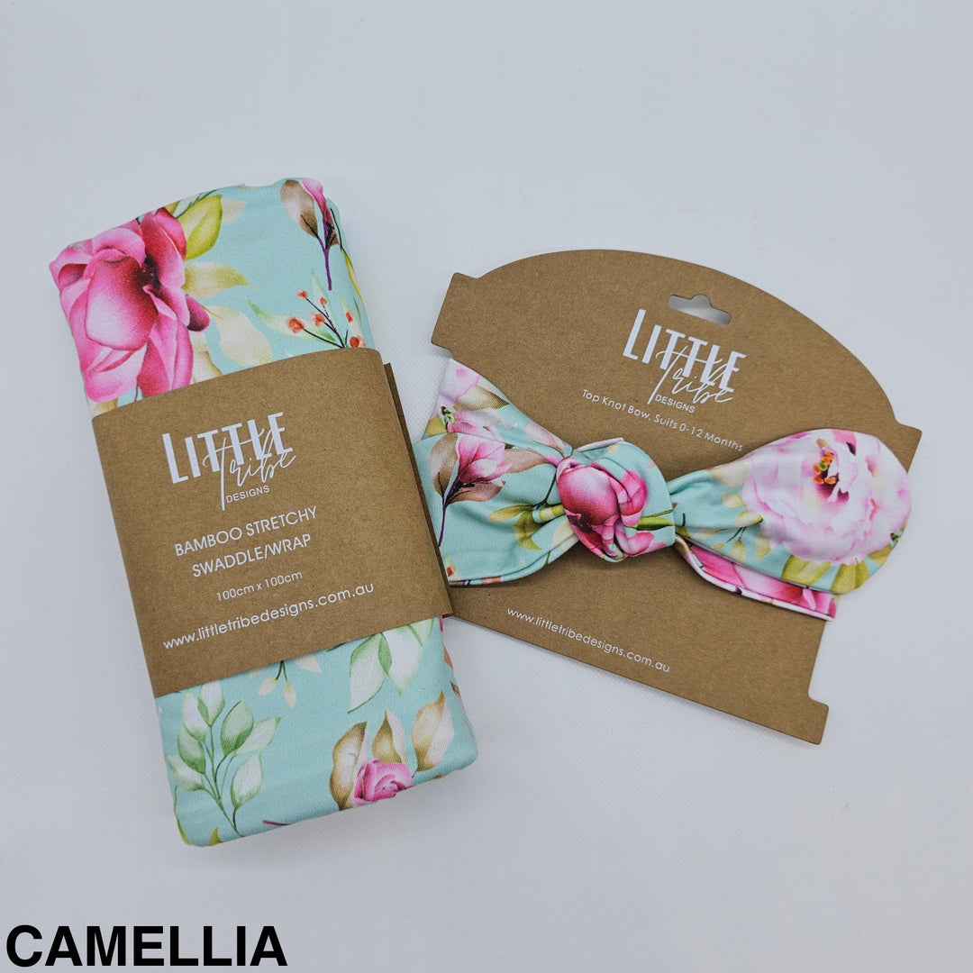 Bamboo Baby Swaddle And Topknot Set Camellia