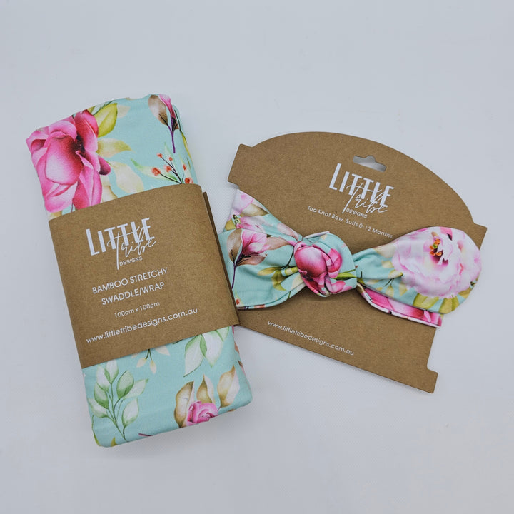 Bamboo Baby Swaddle And Topknot Set Camellia