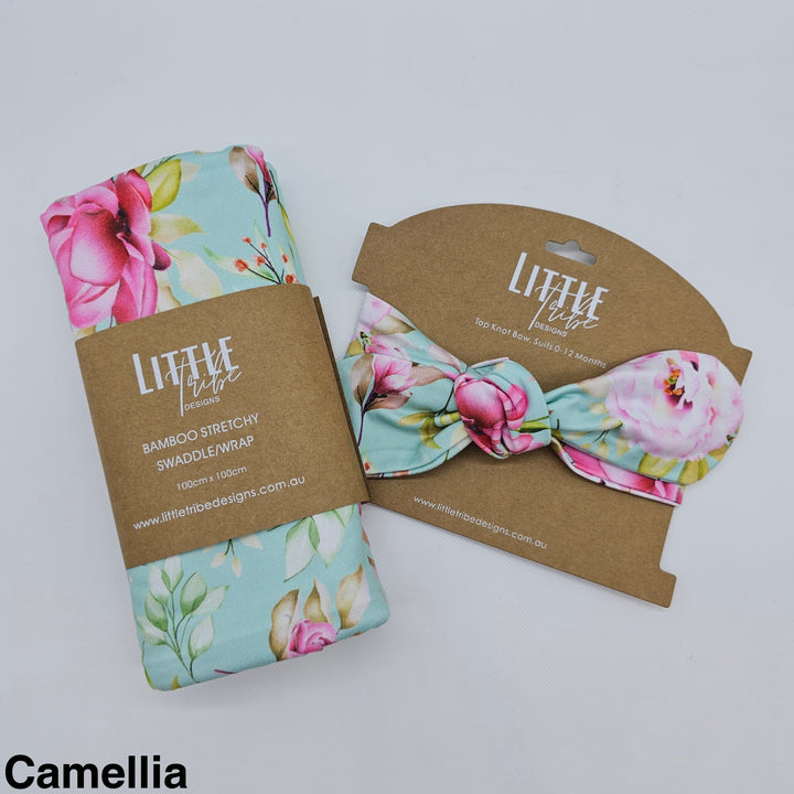 Bamboo Baby Swaddle And Topknot Set Camellia