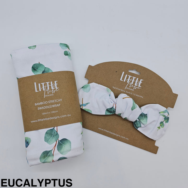 Bamboo Baby Swaddle And Topknot Set Eucalyptus
