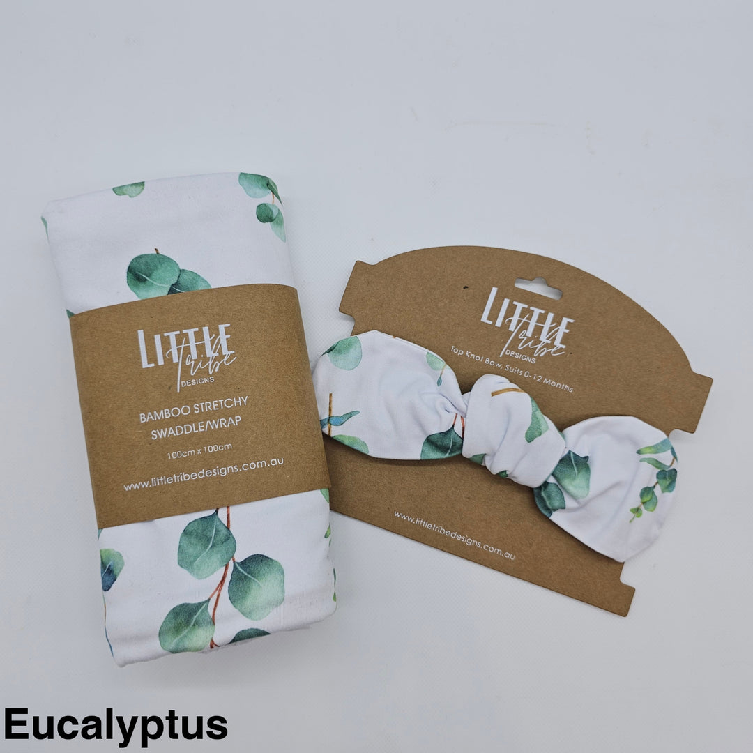 Bamboo Baby Swaddle And Topknot Set Eucalyptus