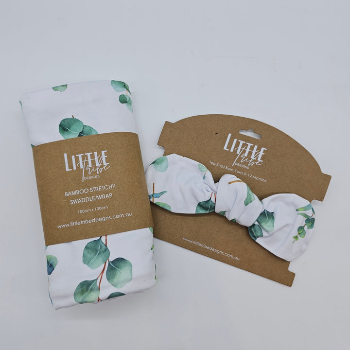 Bamboo Baby Swaddle And Topknot Set Eucalyptus