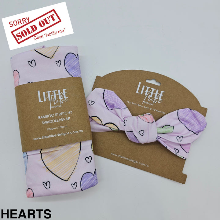 Bamboo Baby Swaddle And Topknot Set Hearts