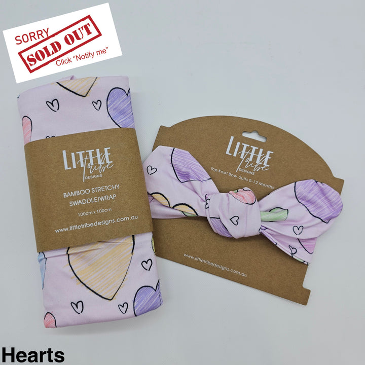 Bamboo Baby Swaddle And Topknot Set Hearts