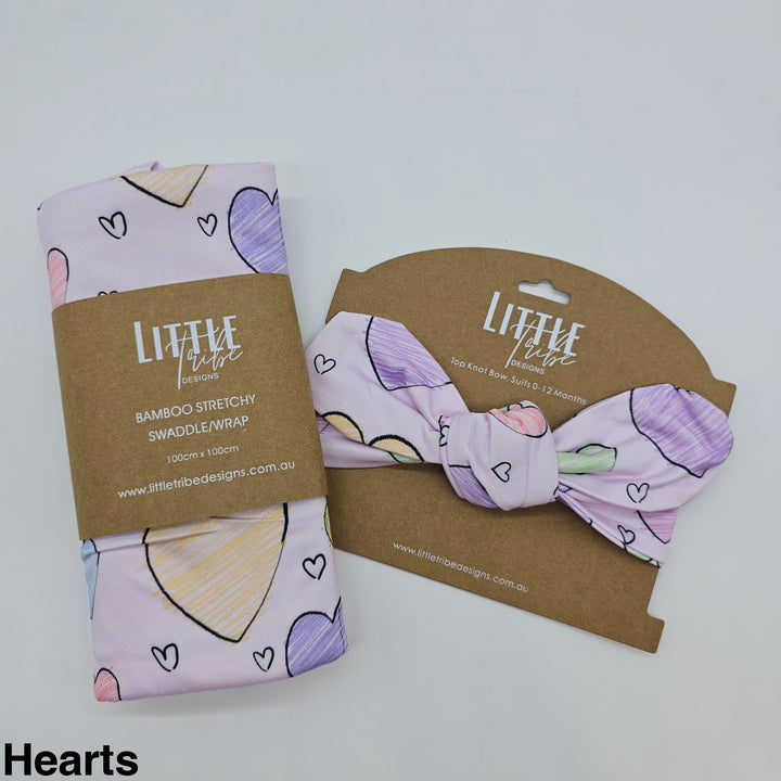 Bamboo Baby Swaddle And Topknot Set Hearts