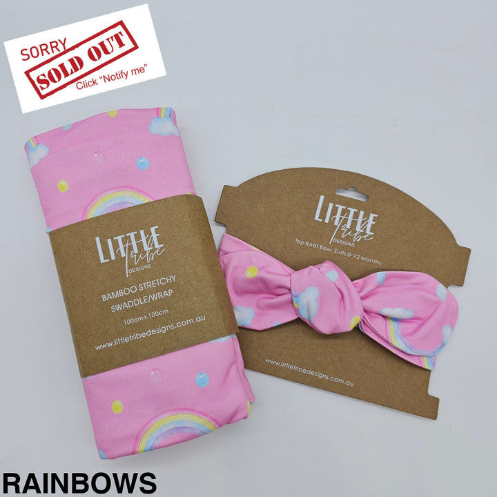 Bamboo Baby Swaddle And Topknot Set Rainbows