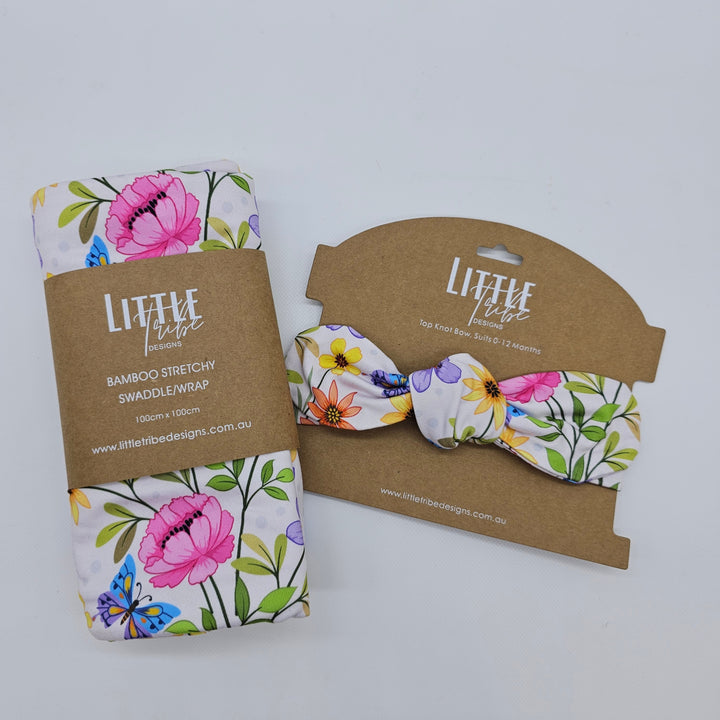 Bamboo Baby Swaddle And Topknot Set Springtime
