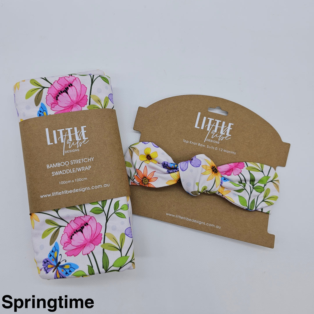 Bamboo Baby Swaddle And Topknot Set Springtime