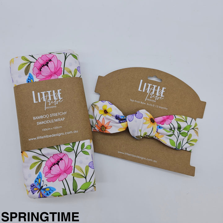 Bamboo Baby Swaddle And Topknot Set Springtime