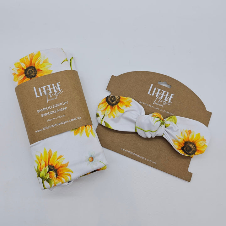 Bamboo Baby Swaddle And Topknot Set Sunflower