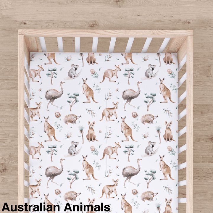 Bamboo Cot Sheet - Assorted Australian Animals Wraps