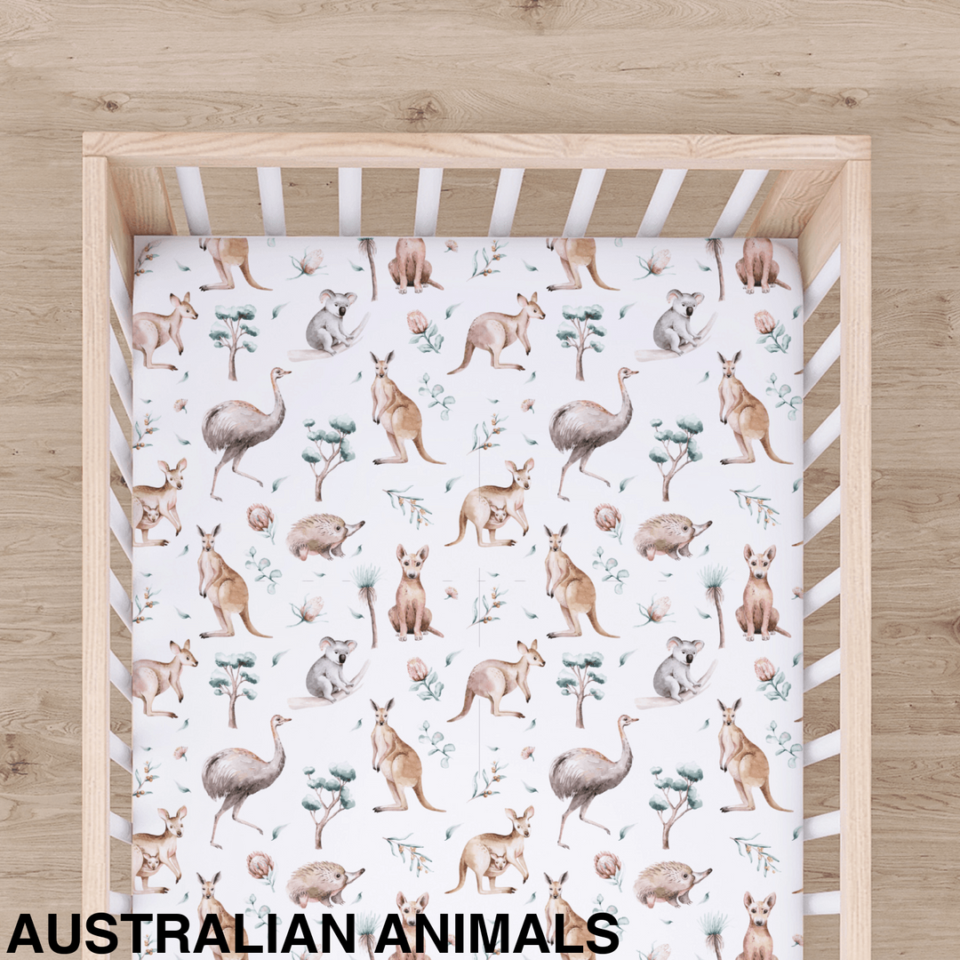 Bamboo Cot Sheet - Assorted Australian Animals Wraps