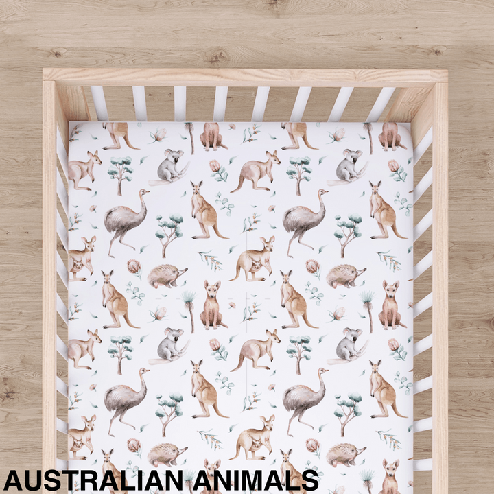 Bamboo Cot Sheet - Assorted Australian Animals Wraps
