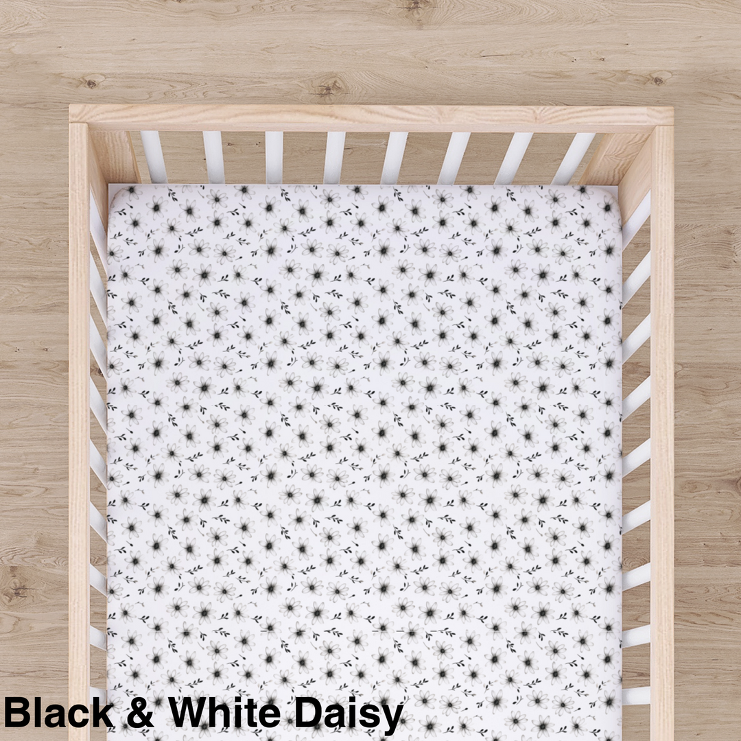 Bamboo Cot Sheet - Assorted Black & White Daisy Wraps