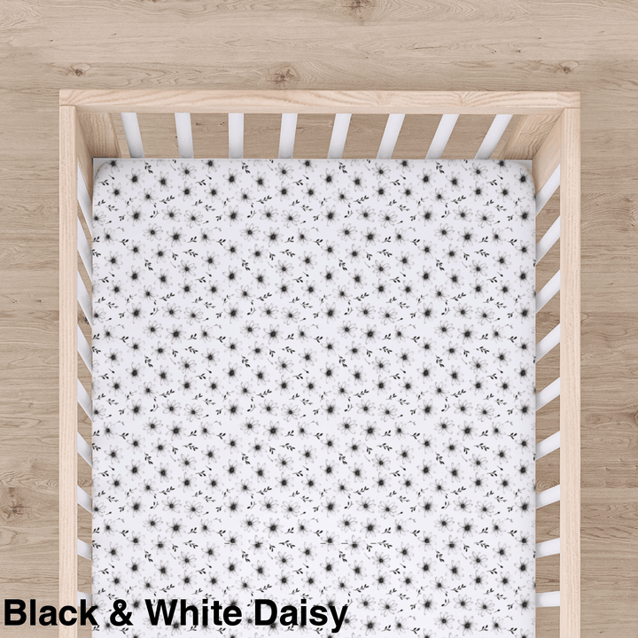 Bamboo Cot Sheet - Assorted Black & White Daisy Wraps