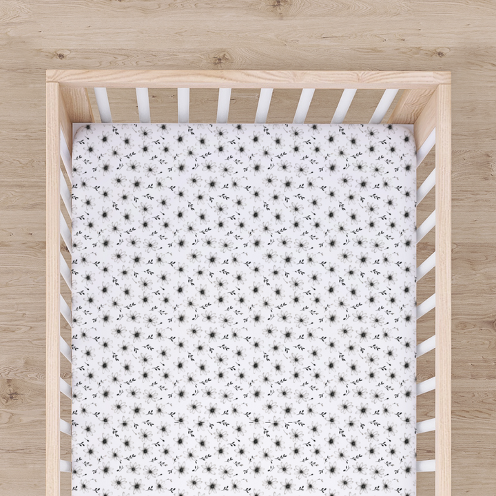 Bamboo Cot Sheet - Assorted Black & White Daisy Wraps