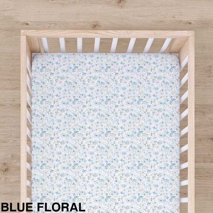 Bamboo Cot Sheet - Assorted Blue Floral Wraps