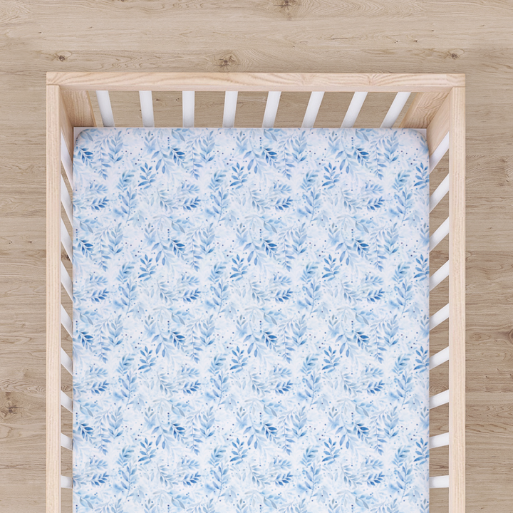 Bamboo Cot Sheet - Assorted Blue Leaf Wraps