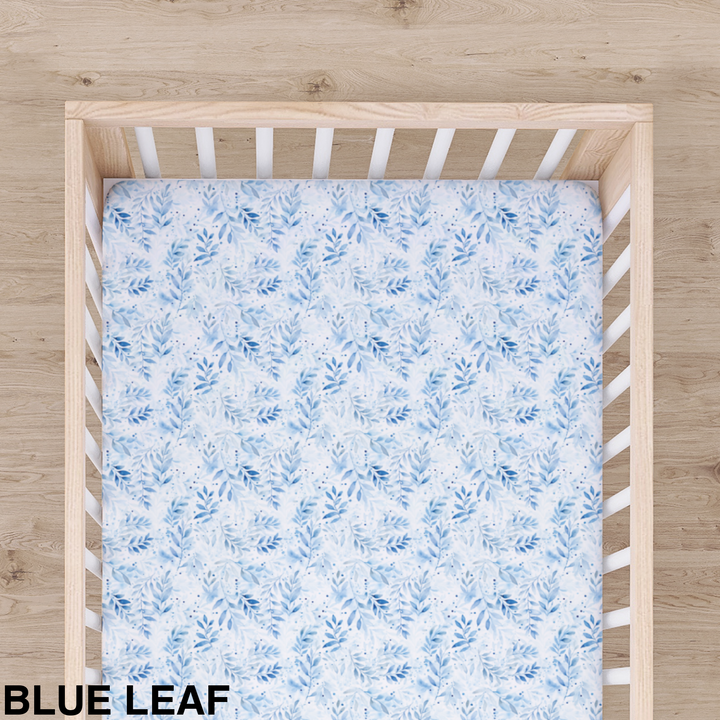 Bamboo Cot Sheet - Assorted Blue Leaf Wraps