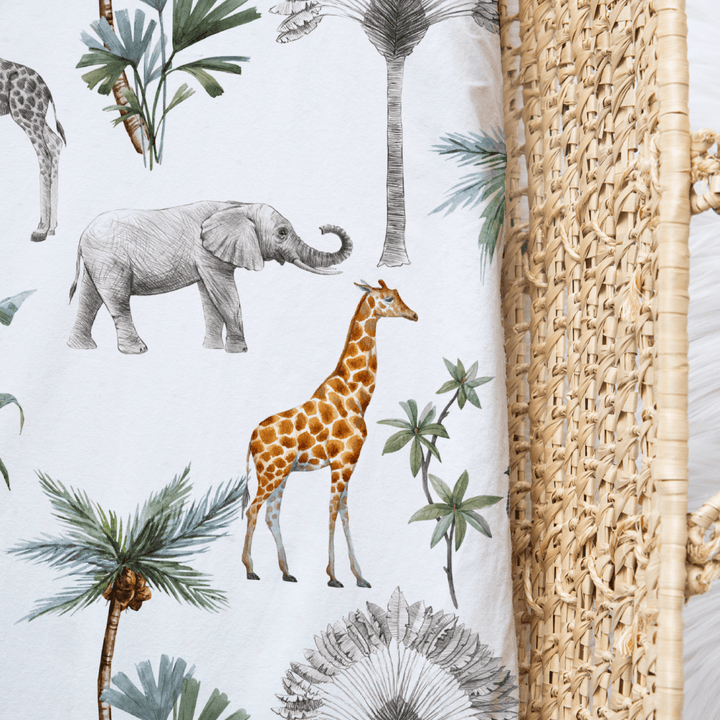 Bamboo Jersey Fitted Bassinet/ Change Mat Cover - Assorted African Animals Wraps