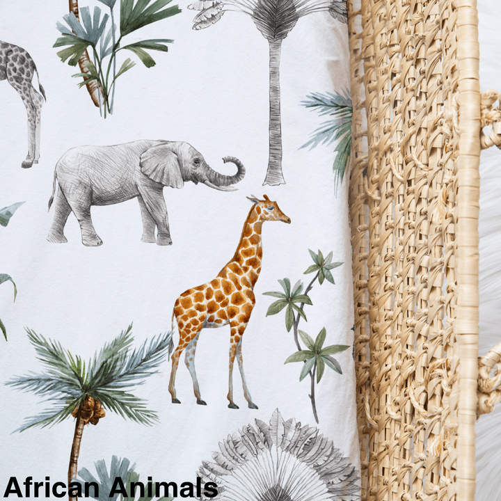 Bamboo Jersey Fitted Bassinet/ Change Mat Cover - Assorted African Animals Wraps