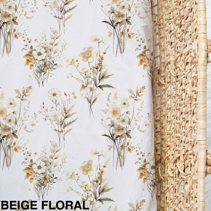 Bamboo Jersey Fitted Bassinet/ Change Mat Cover - Assorted Beige Floral Wraps