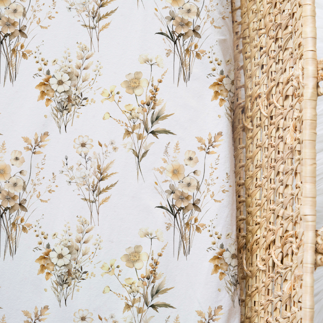 Bamboo Jersey Fitted Bassinet/ Change Mat Cover - Assorted Beige Floral Wraps
