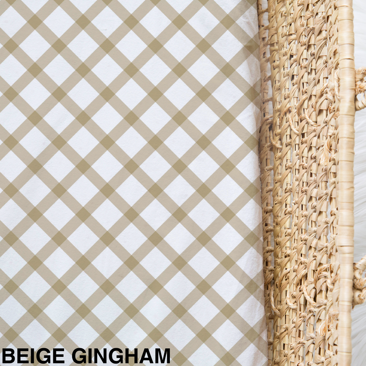 Bamboo Jersey Fitted Bassinet/ Change Mat Cover - Assorted Beige Gingham Wraps