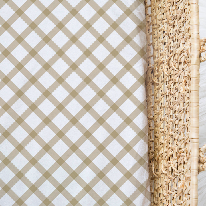 Bamboo Jersey Fitted Bassinet/ Change Mat Cover - Assorted Beige Gingham Wraps