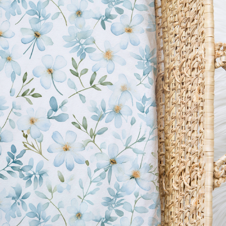 Bamboo Jersey Fitted Bassinet/ Change Mat Cover - Assorted Blue Floral Wraps