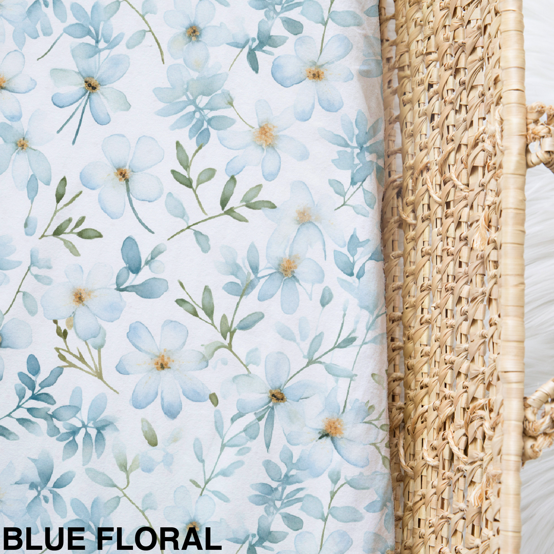 Bamboo Jersey Fitted Bassinet/ Change Mat Cover - Assorted Blue Floral Wraps